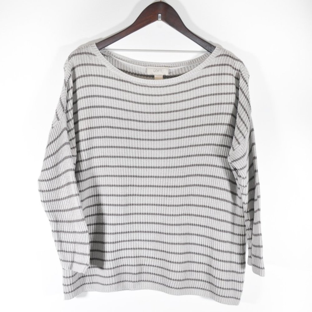 LOFT Oversized Grey Striped Cotton Sweater